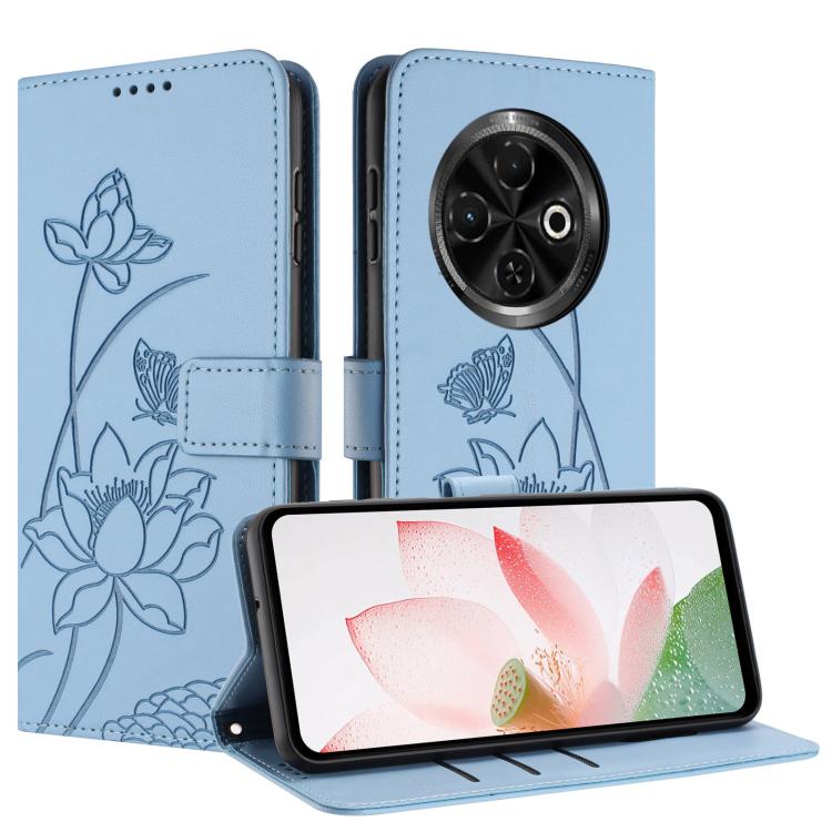 For Tecno Spark 30C 4G Lotus Embossed Leather Phone Case with Lanyard