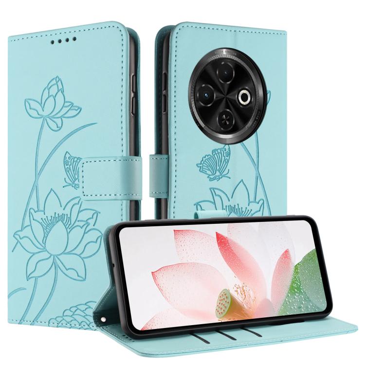 For Tecno Spark 30C 4G Lotus Embossed Leather Phone Case with Lanyard