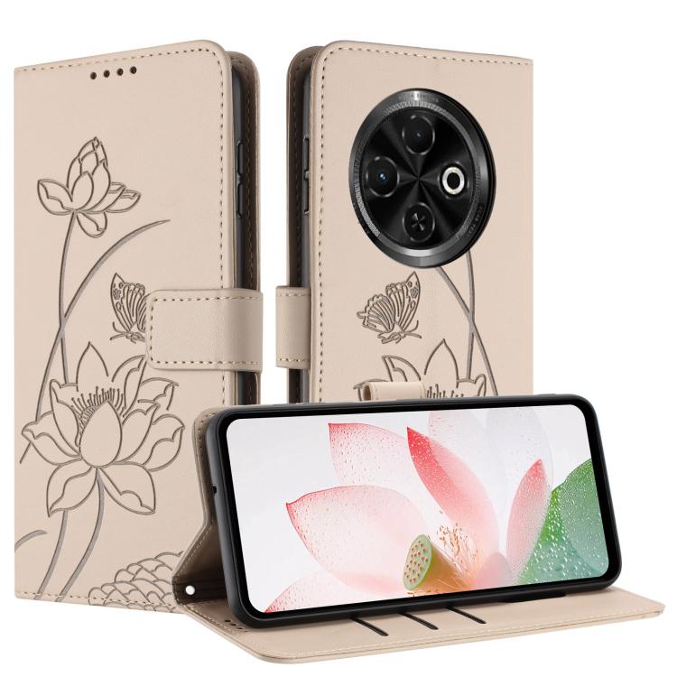 For Tecno Spark 30C 4G Lotus Embossed Leather Phone Case with Lanyard