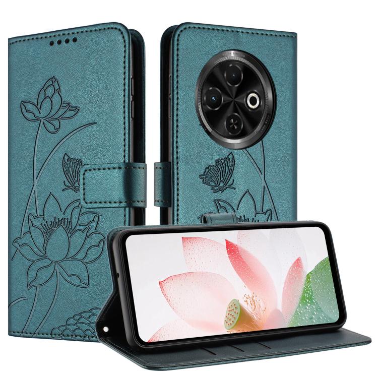 For Tecno Spark 30C 4G Lotus Embossed Leather Phone Case with Lanyard