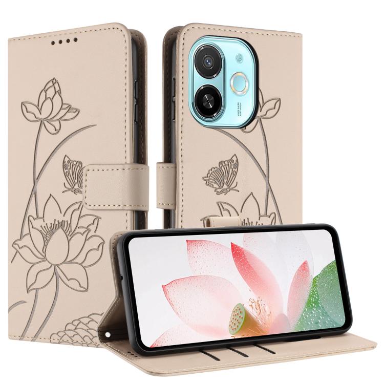 For Tecno Spark 30C 5G / Pop 9 5G Lotus Embossed Leather Phone Case with Lanyard