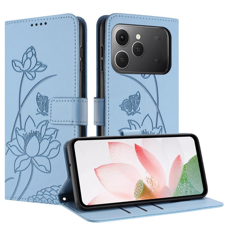 For Tecno Spark 40 4G Lotus Embossed Leather Phone Case with Lanyard