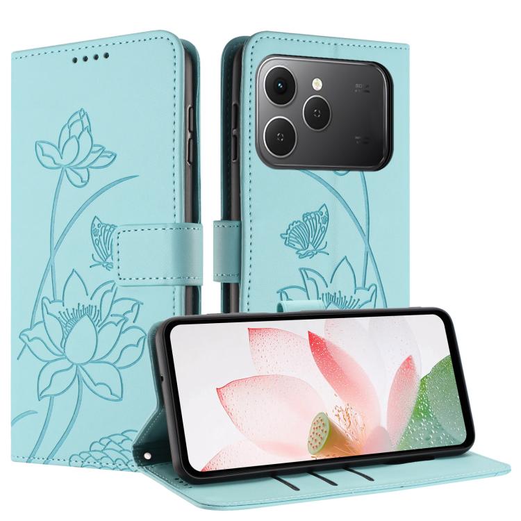 For Tecno Spark 40 4G Lotus Embossed Leather Phone Case with Lanyard