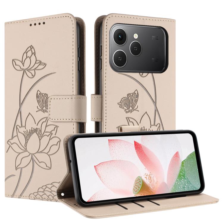 For Tecno Spark 40 4G Lotus Embossed Leather Phone Case with Lanyard