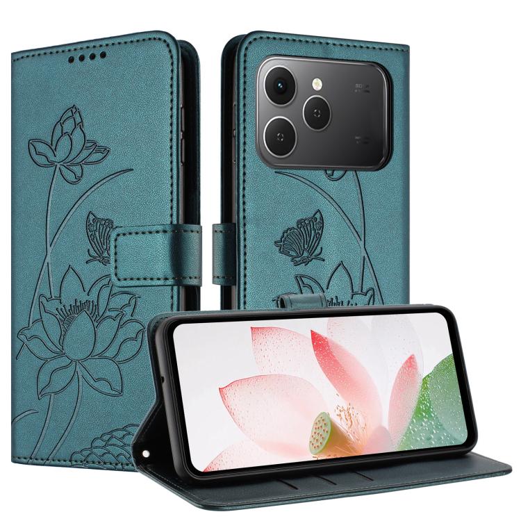 For Tecno Spark 40 4G Lotus Embossed Leather Phone Case with Lanyard