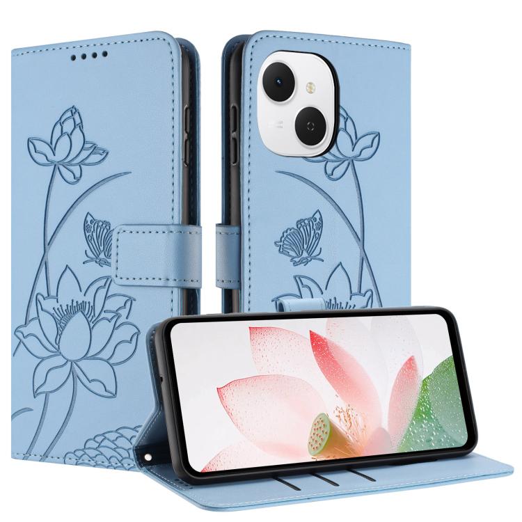 For Tecno Spark 40C Lotus Embossed Leather Phone Case with Lanyard