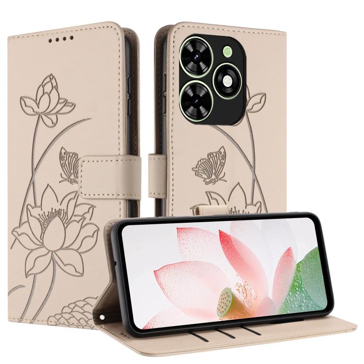 For Tecno Spark Go 2024 Lotus Embossed Leather Phone Case with Lanyard