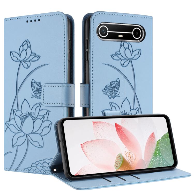 For Tecno Pova Slim Lotus Embossed Leather Phone Case with Lanyard
