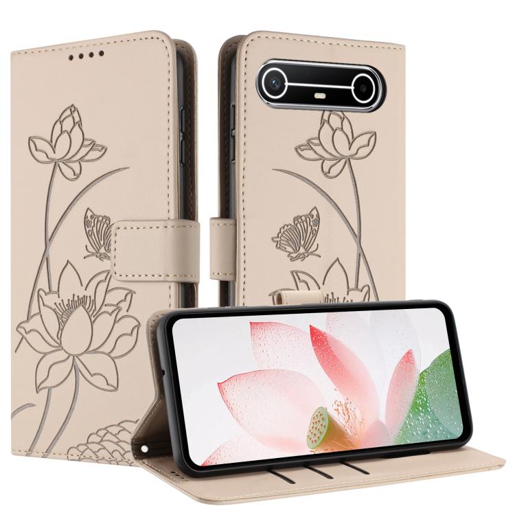 For Tecno Pova Slim Lotus Embossed Leather Phone Case with Lanyard