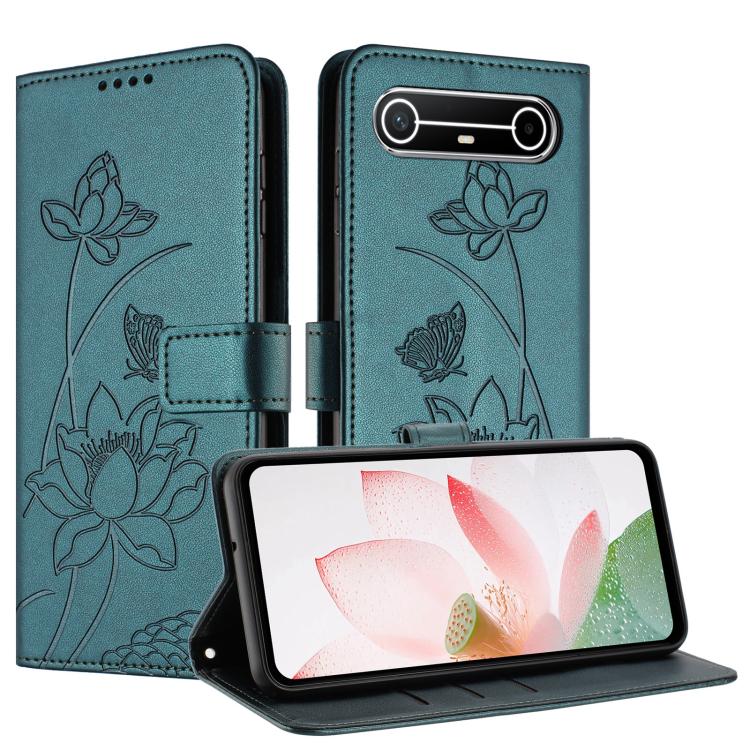 For Tecno Pova Slim Lotus Embossed Leather Phone Case with Lanyard
