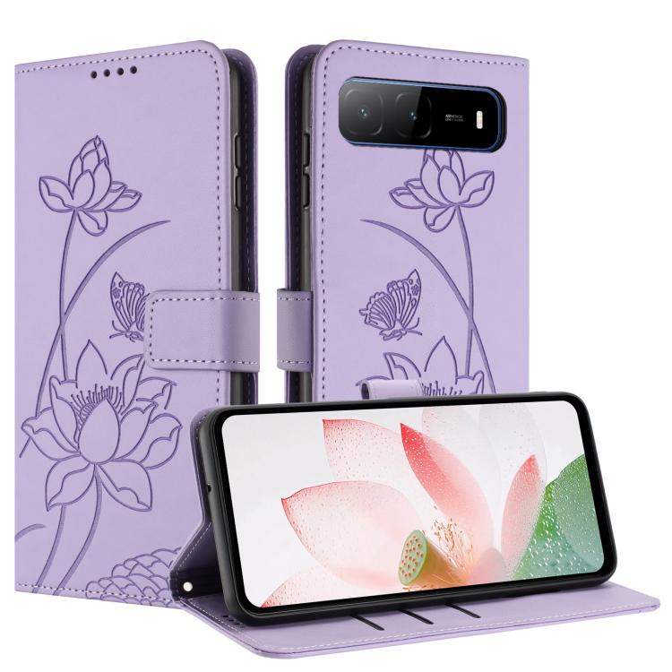 For Tecno Spark Go 5G 2025 Lotus Embossed Leather Phone Case with Lanyard