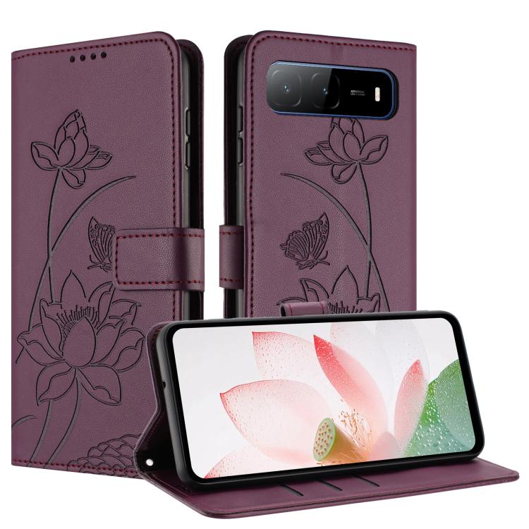 For Tecno Spark Go 5G 2025 Lotus Embossed Leather Phone Case with Lanyard