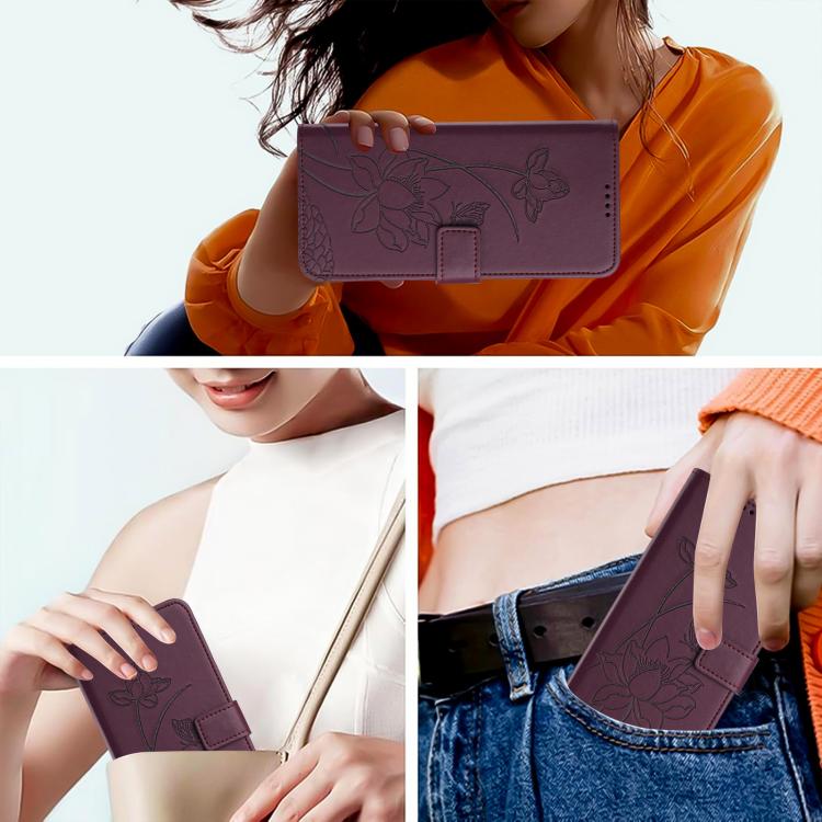 For Tecno Camon 50 4G Lotus Embossed Leather Phone Case with Lanyard