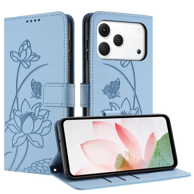 For Tecno Spark 50 4G Lotus Embossed Leather Phone Case with Lanyard