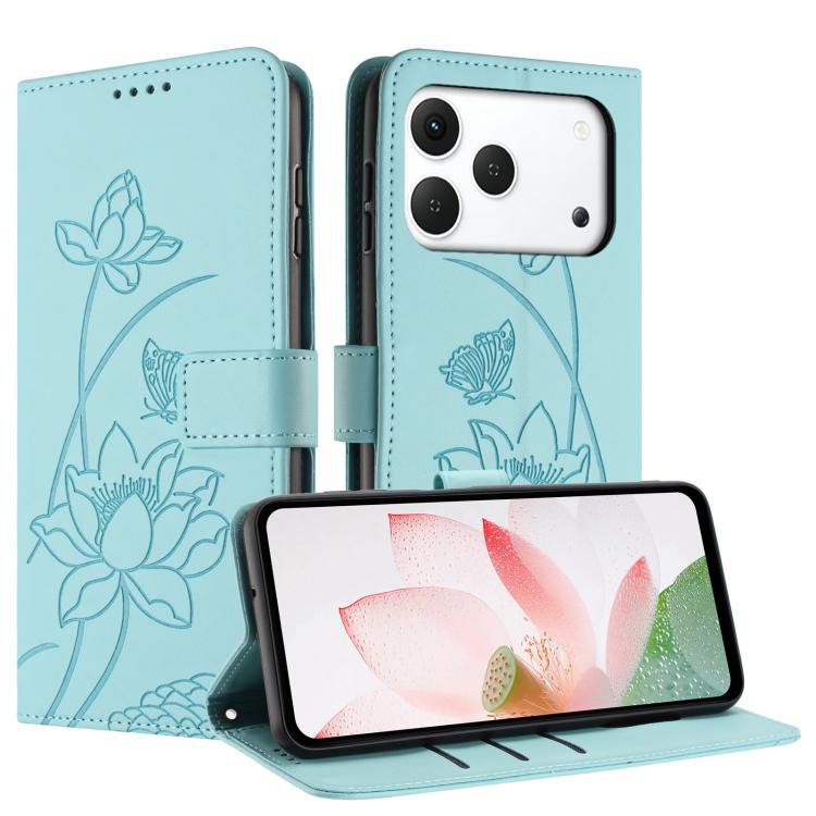 For Tecno Spark 50 4G Lotus Embossed Leather Phone Case with Lanyard