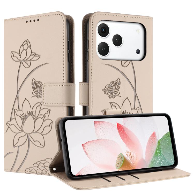 For Tecno Spark 50 4G Lotus Embossed Leather Phone Case with Lanyard