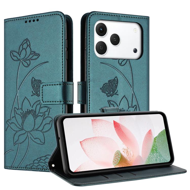 For Tecno Spark 50 4G Lotus Embossed Leather Phone Case with Lanyard