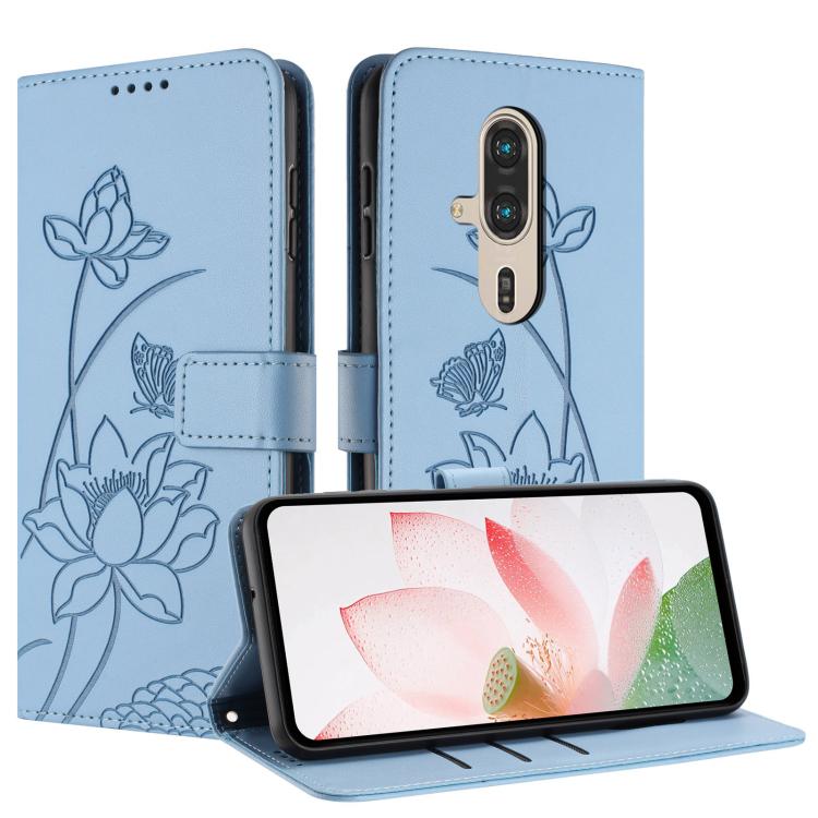 For Fujitsu FCNT Rakuraku F-53E Lotus Embossed Leather Phone Case with Lanyard