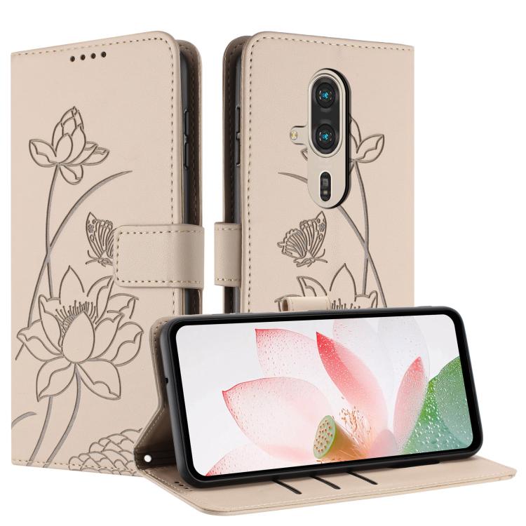 For Fujitsu FCNT Rakuraku F-53E Lotus Embossed Leather Phone Case with Lanyard