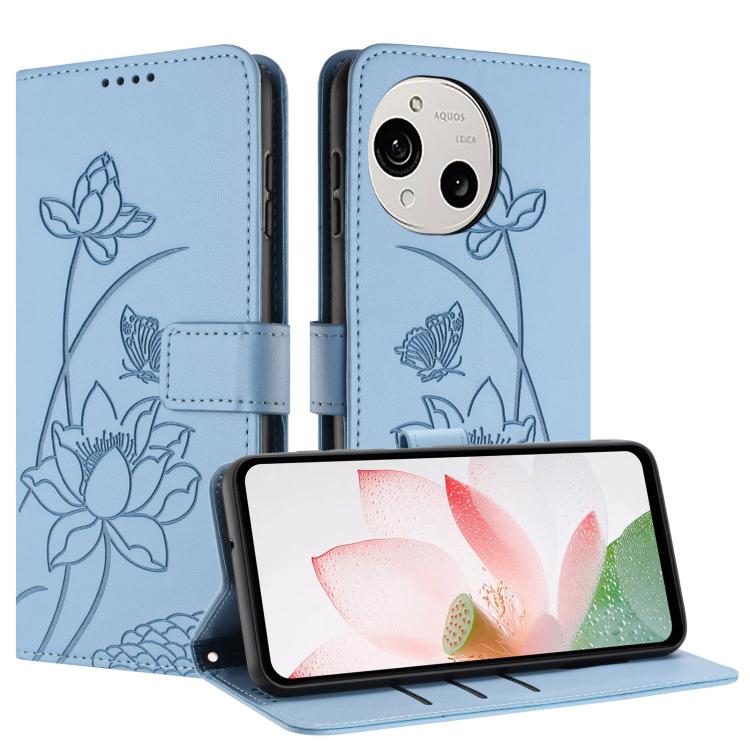 For Sharp Aquos R9 / R10 Lotus Embossed Leather Phone Case with Lanyard