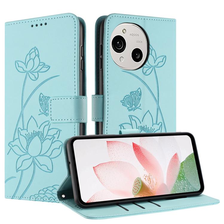 For Sharp Aquos R9 / R10 Lotus Embossed Leather Phone Case with Lanyard