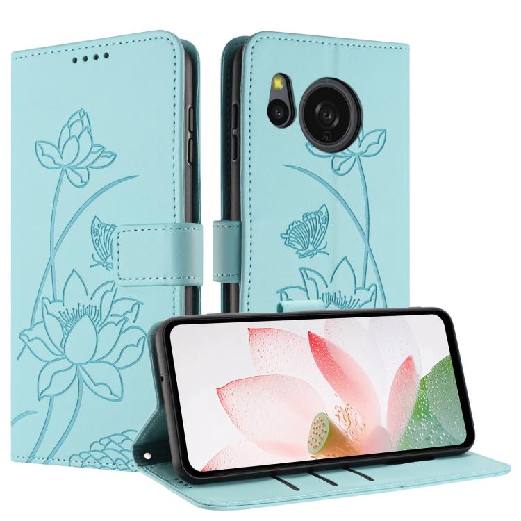 For Sharp Aquos sense8 Lotus Embossed Leather Phone Case with Lanyard