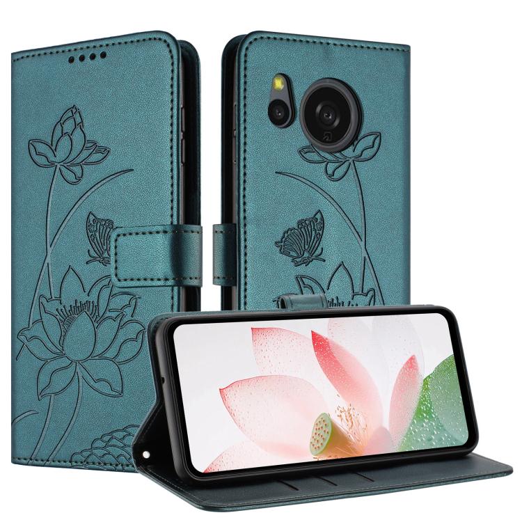 For Sharp Aquos sense8 Lotus Embossed Leather Phone Case with Lanyard