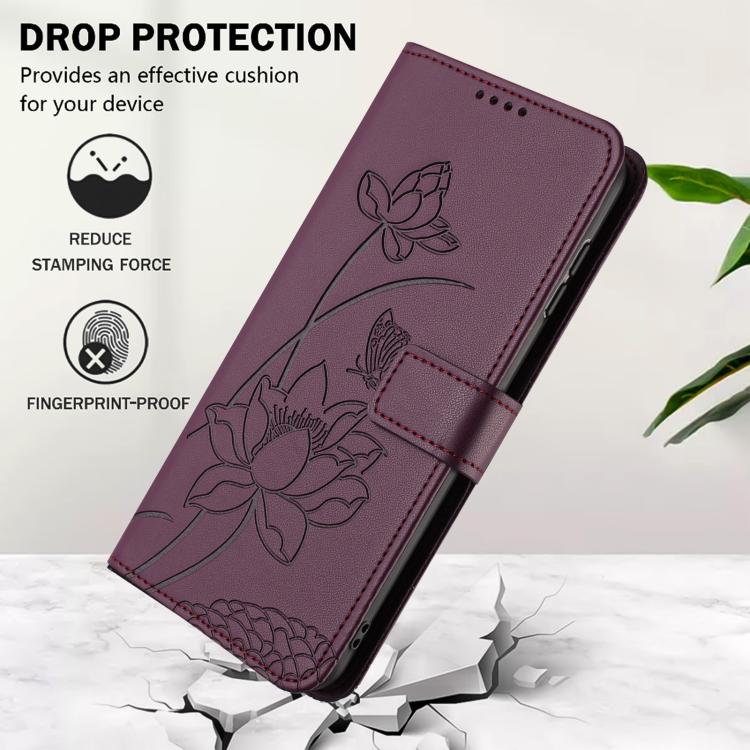 For Sharp Aquos sense8 Lotus Embossed Leather Phone Case with Lanyard
