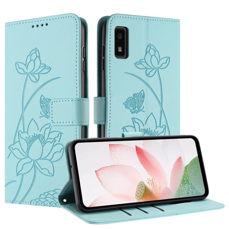 For Sharp Aquos wish3 Lotus Embossed Leather Phone Case with Lanyard