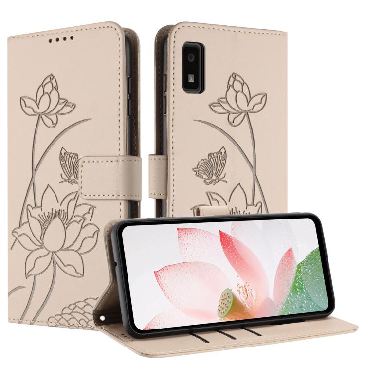 For Sharp Aquos wish3 Lotus Embossed Leather Phone Case with Lanyard