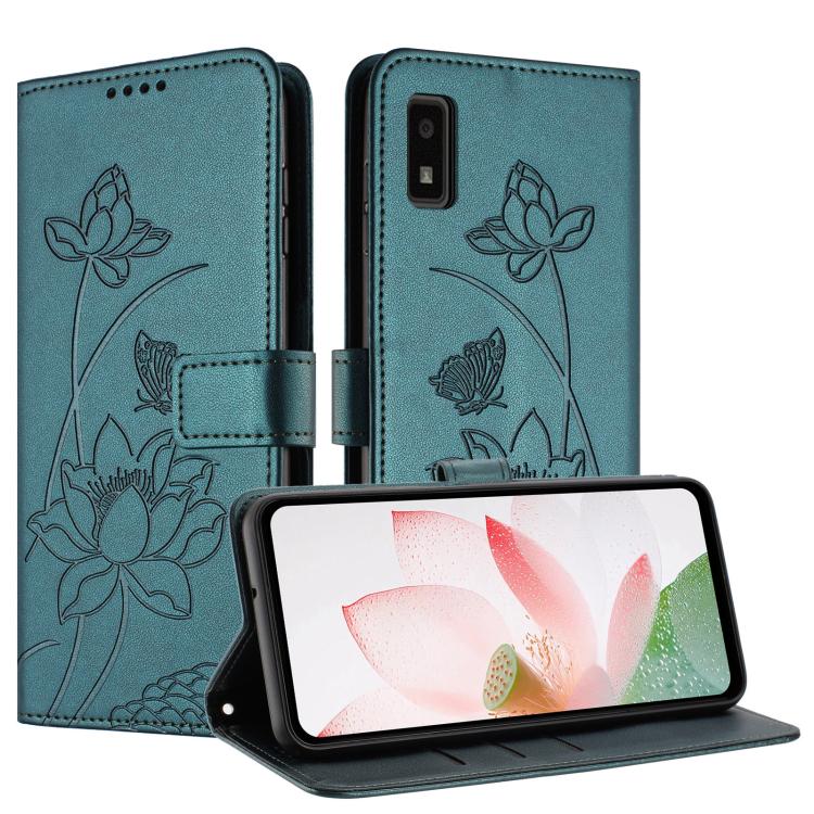 For Sharp Aquos wish3 Lotus Embossed Leather Phone Case with Lanyard