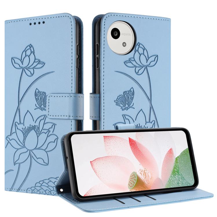 For Sharp Aquos wish5 Lotus Embossed Leather Phone Case with Lanyard