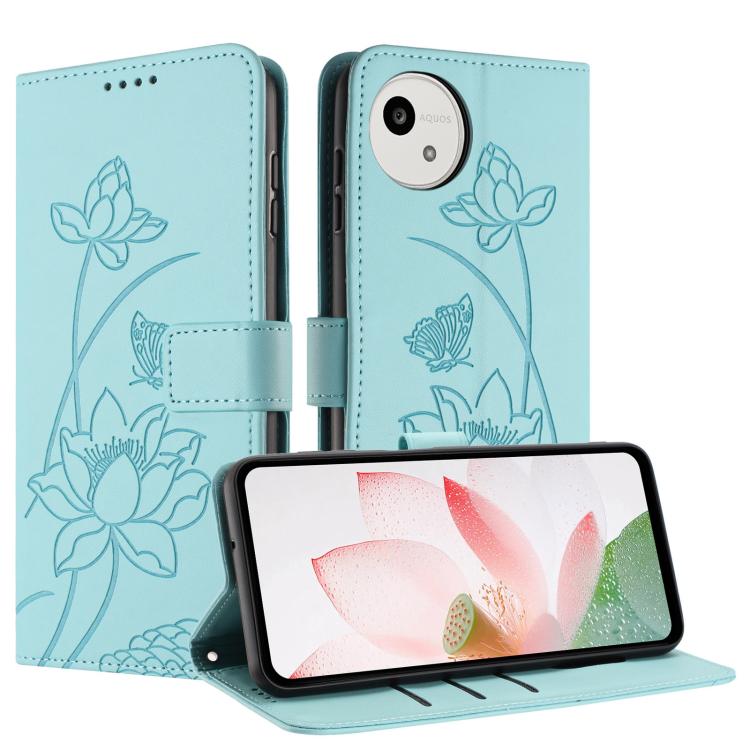 For Sharp Aquos wish5 Lotus Embossed Leather Phone Case with Lanyard
