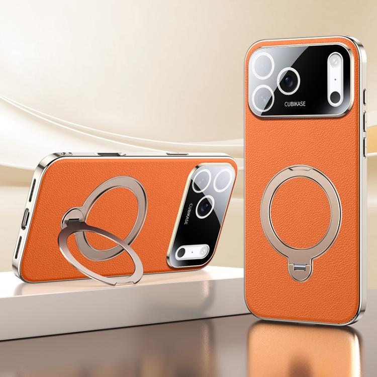 For iPhone 17 Pro Skin Feel Leather Texture Cooling MagSafe Phone Case with 360 Degrees Rotating Holder