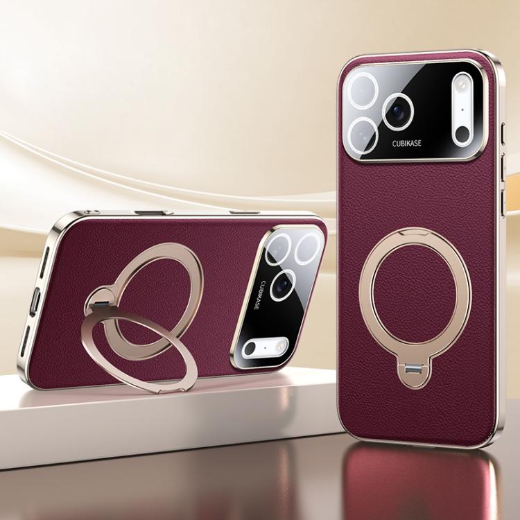 For iPhone 17 Pro Skin Feel Leather Texture Cooling MagSafe Phone Case with 360 Degrees Rotating Holder