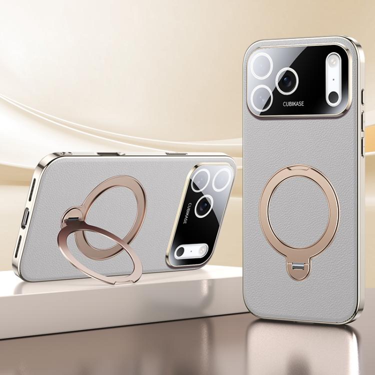 For iPhone 17 Pro Skin Feel Leather Texture Cooling MagSafe Phone Case with 360 Degrees Rotating Holder