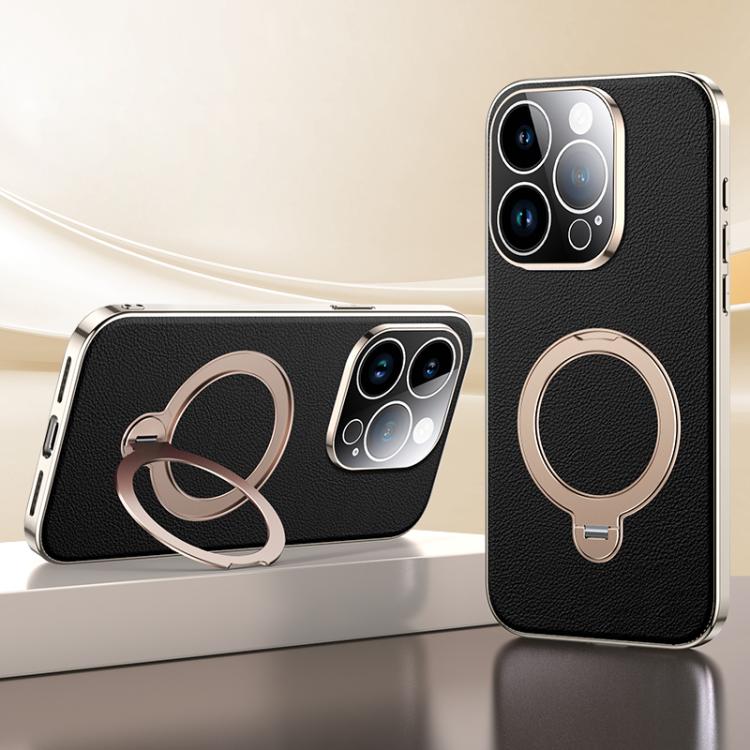 For iPhone 14 Pro Skin Feel Leather Texture Cooling MagSafe Phone Case with 360 Degrees Rotating Holder