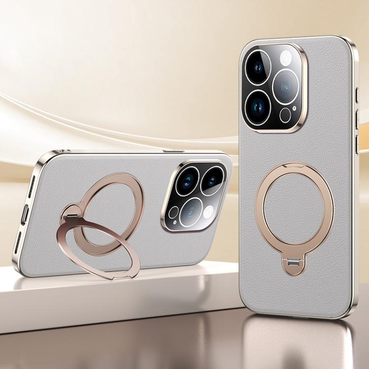 For iPhone 14 Pro Skin Feel Leather Texture Cooling MagSafe Phone Case with 360 Degrees Rotating Holder
