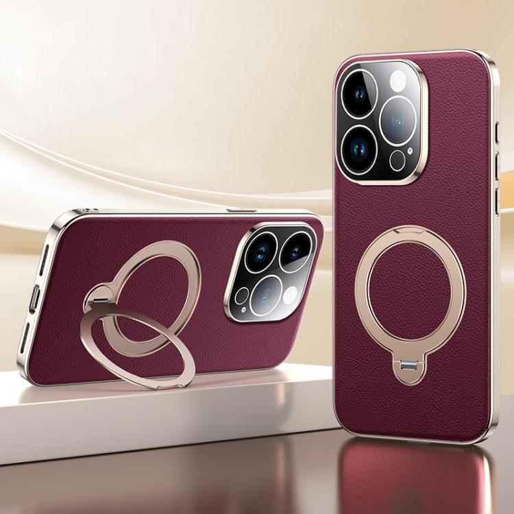 For iPhone 14 Pro Max Skin Feel Leather Texture Cooling MagSafe Phone Case with 360 Degrees Rotating Holder