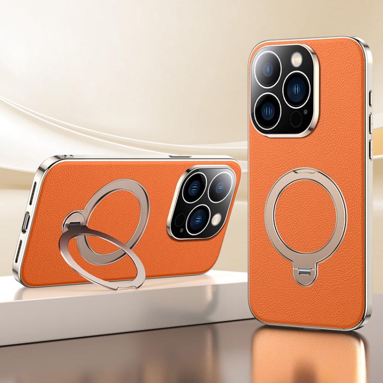 For iPhone 13 Pro Skin Feel Leather Texture Cooling MagSafe Phone Case with 360 Degrees Rotating Holder