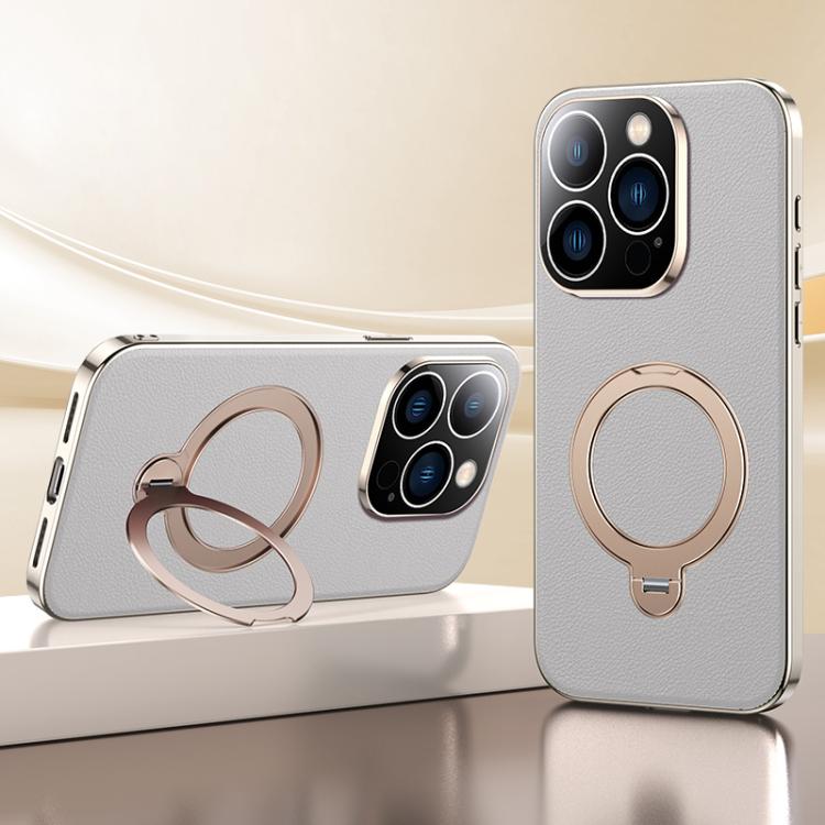 For iPhone 13 Pro Skin Feel Leather Texture Cooling MagSafe Phone Case with 360 Degrees Rotating Holder