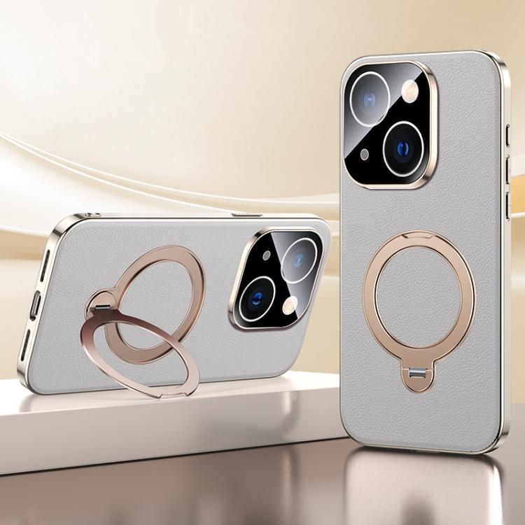 For iPhone 13 Skin Feel Leather Texture Cooling MagSafe Phone Case with 360 Degrees Rotating Holder