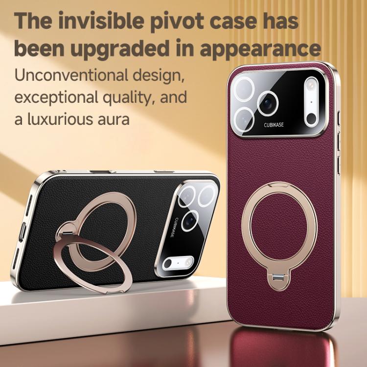 For iPhone 17 Pro Skin Feel Leather Texture Cooling MagSafe Phone Case with 360 Degrees Rotating Holder