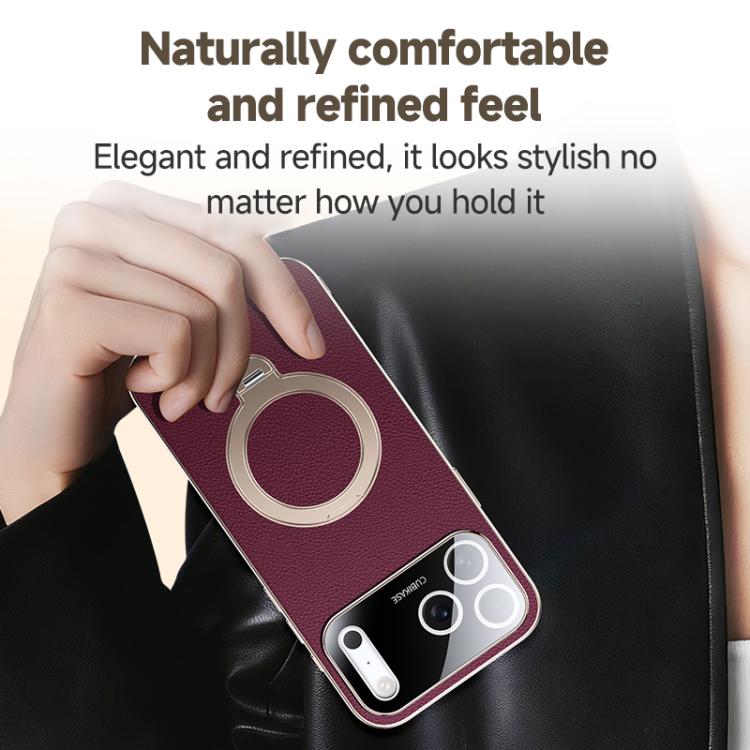 For iPhone 16 Skin Feel Leather Texture Cooling MagSafe Phone Case with 360 Degrees Rotating Holder