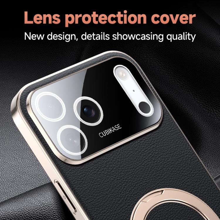 For iPhone 17 Pro Skin Feel Leather Texture Cooling MagSafe Phone Case with 360 Degrees Rotating Holder