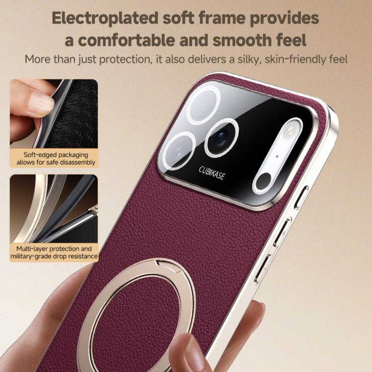 For iPhone 13 Skin Feel Leather Texture Cooling MagSafe Phone Case with 360 Degrees Rotating Holder