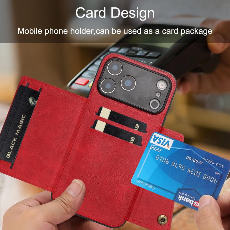 For iPhone 17 Pro Max Double Buckle Card Slots Magnetic Phone Case