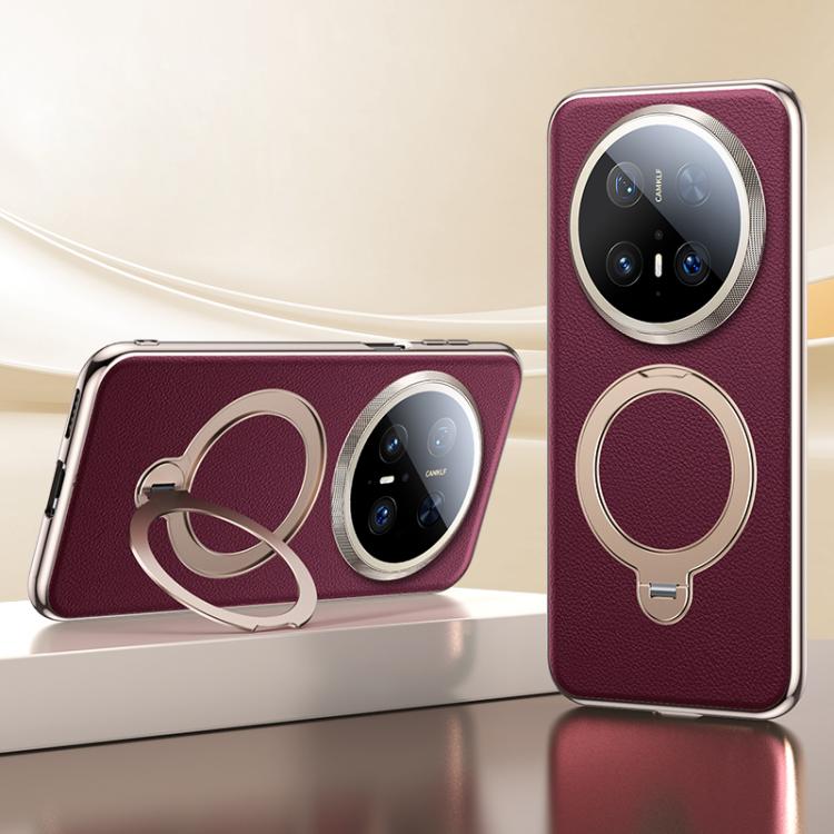 For Huawei Mate 70 Pro Skin Feel Leather Texture Cooling MagSafe Phone Case with 360 Degrees Rotating Holder