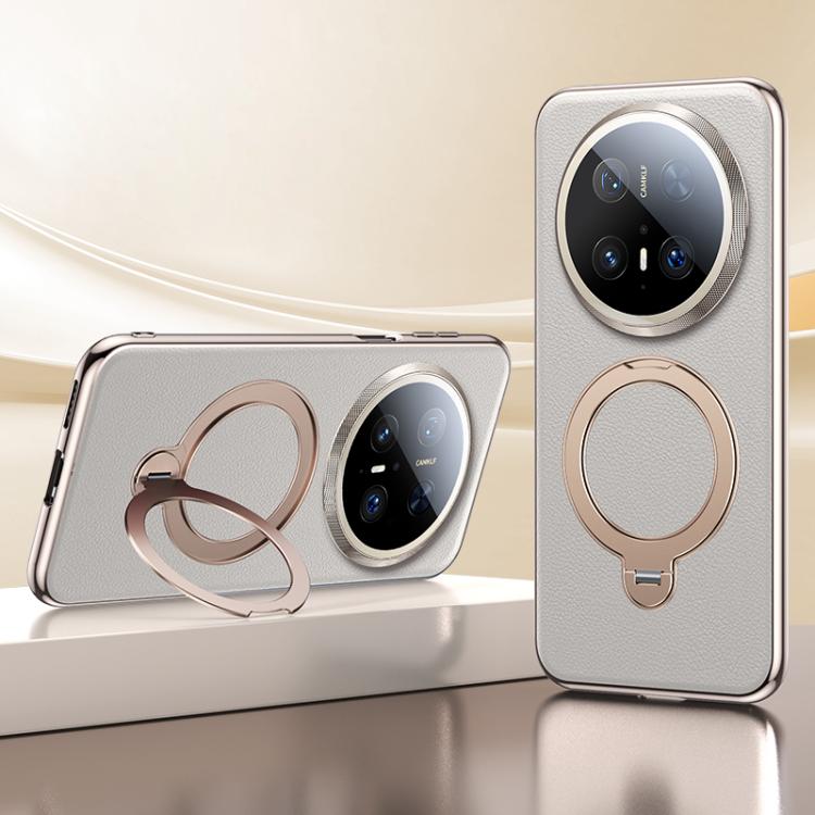For Huawei Mate 70 Pro Skin Feel Leather Texture Cooling MagSafe Phone Case with 360 Degrees Rotating Holder