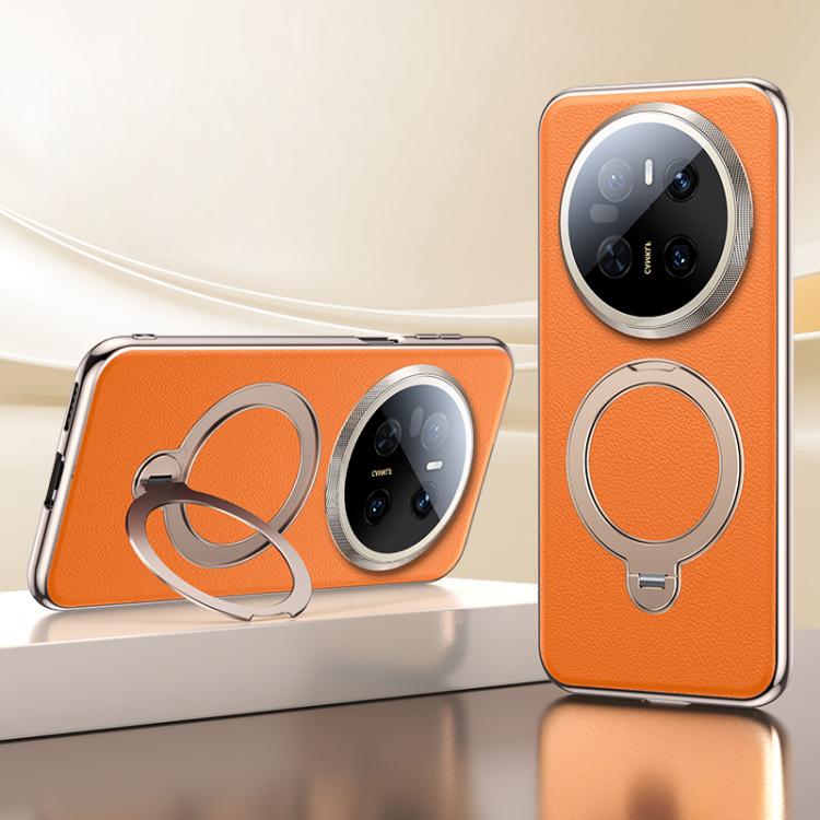 For Huawei Mate 70 Skin Feel Leather Texture Cooling MagSafe Phone Case with 360 Degrees Rotating Holder